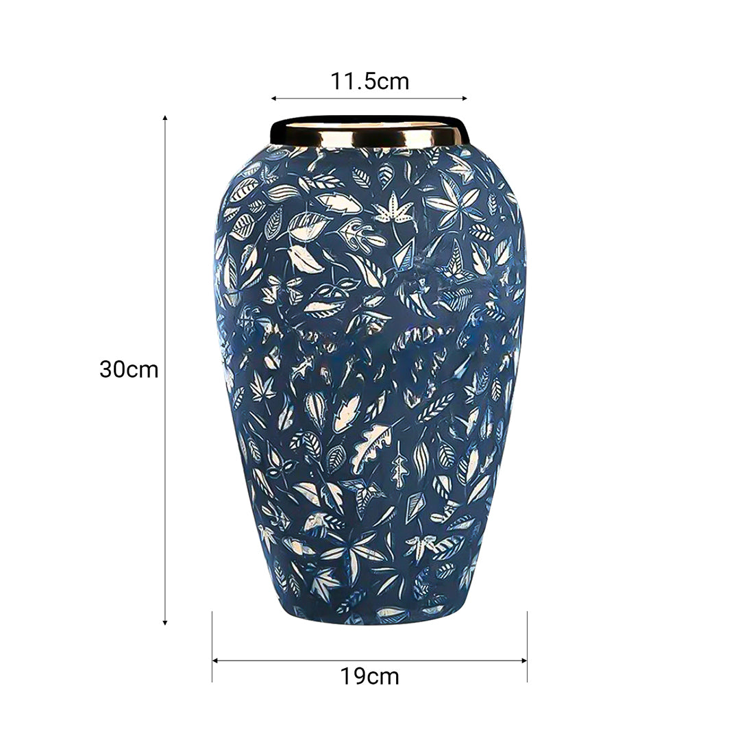 SOGA 30x19 Blue Medium Ceramic Flower Vase Elegant Living Room Home Decor