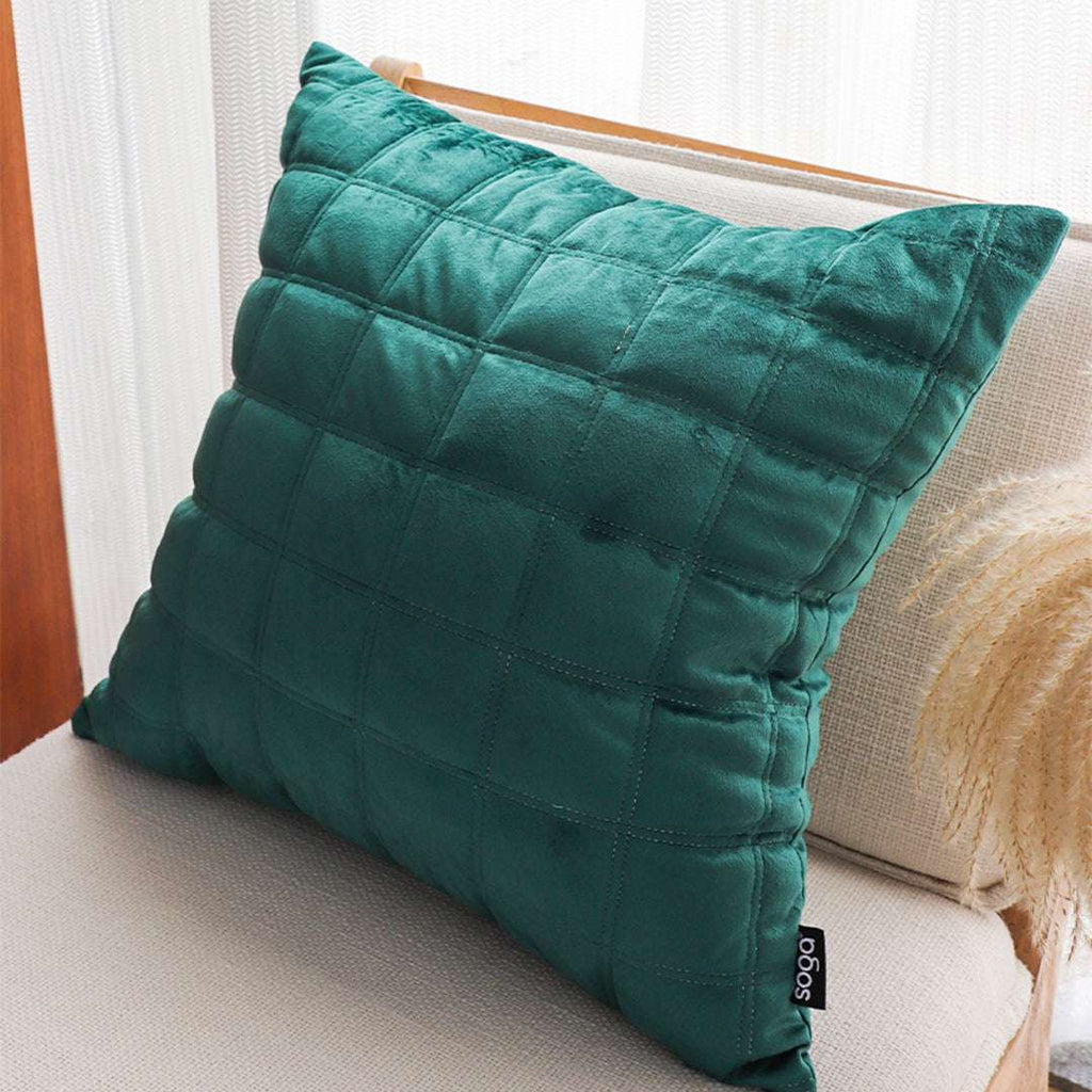 SOGA Quilted Cushion 50cm Emerald Green Grid Pattern Soft Padded Decorative Throw Pillow $ 61