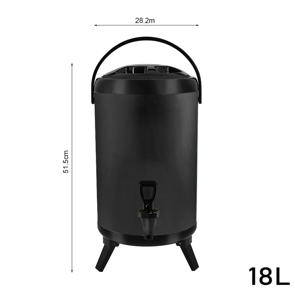 SOGA 18L Stainless Steel Insulated Milk Tea Barrel Hot and Cold Beverage Dispenser Container with Faucet Black