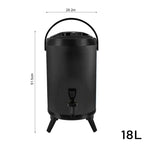 SOGA 18L Stainless Steel Insulated Milk Tea Barrel Hot and Cold Beverage Dispenser Container with Faucet Black