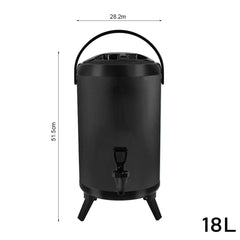 SOGA 2X 18L Stainless Steel Insulated Milk Tea Barrel Hot and Cold Beverage Dispenser Container with Faucet Black