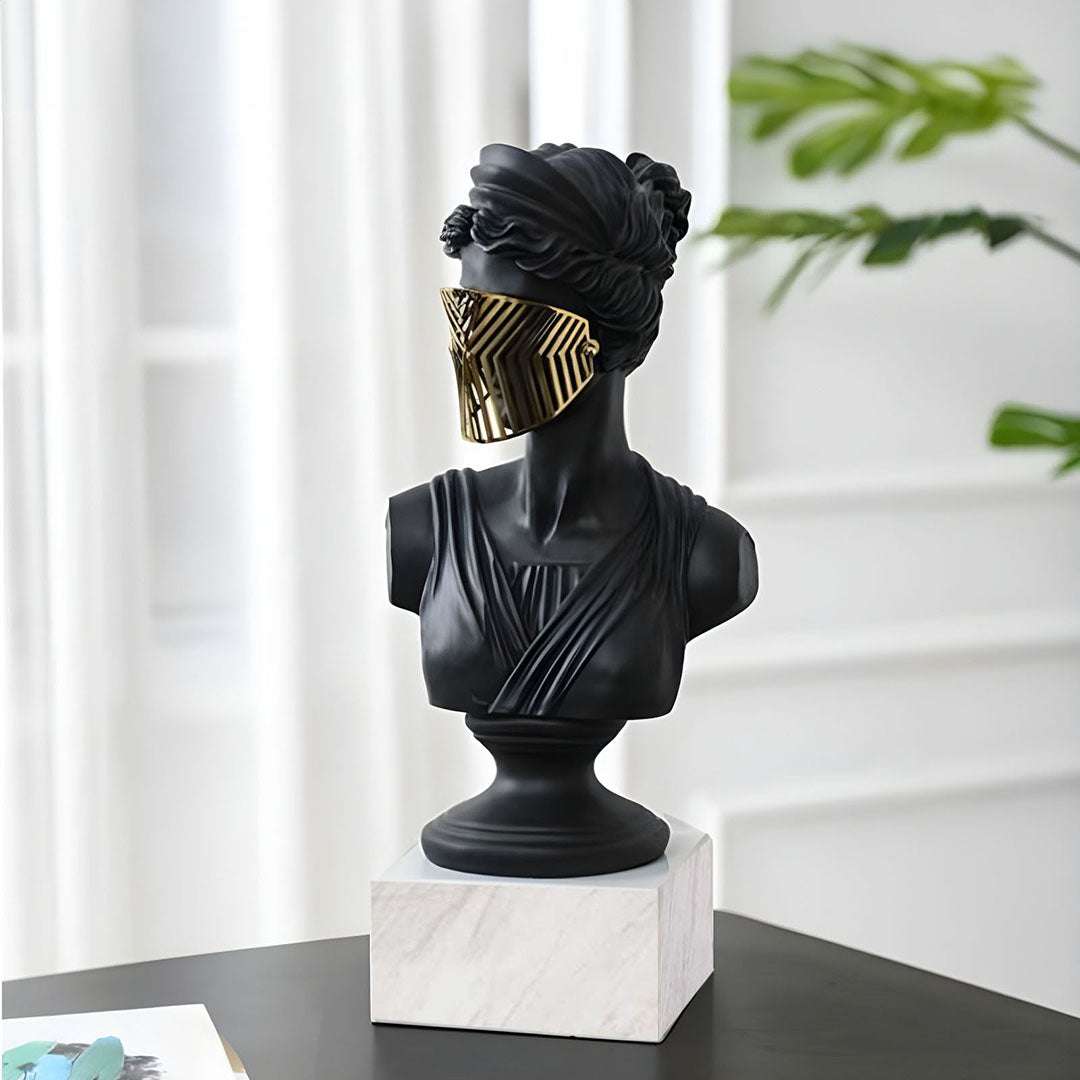 SOGA 45cm Black Resin Bust – Gold Striped Mask Home Sculpture $ 177