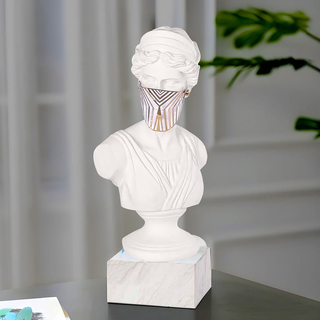 SOGA 45cm White Resin Bust – Gold Striped Mask Sculpture