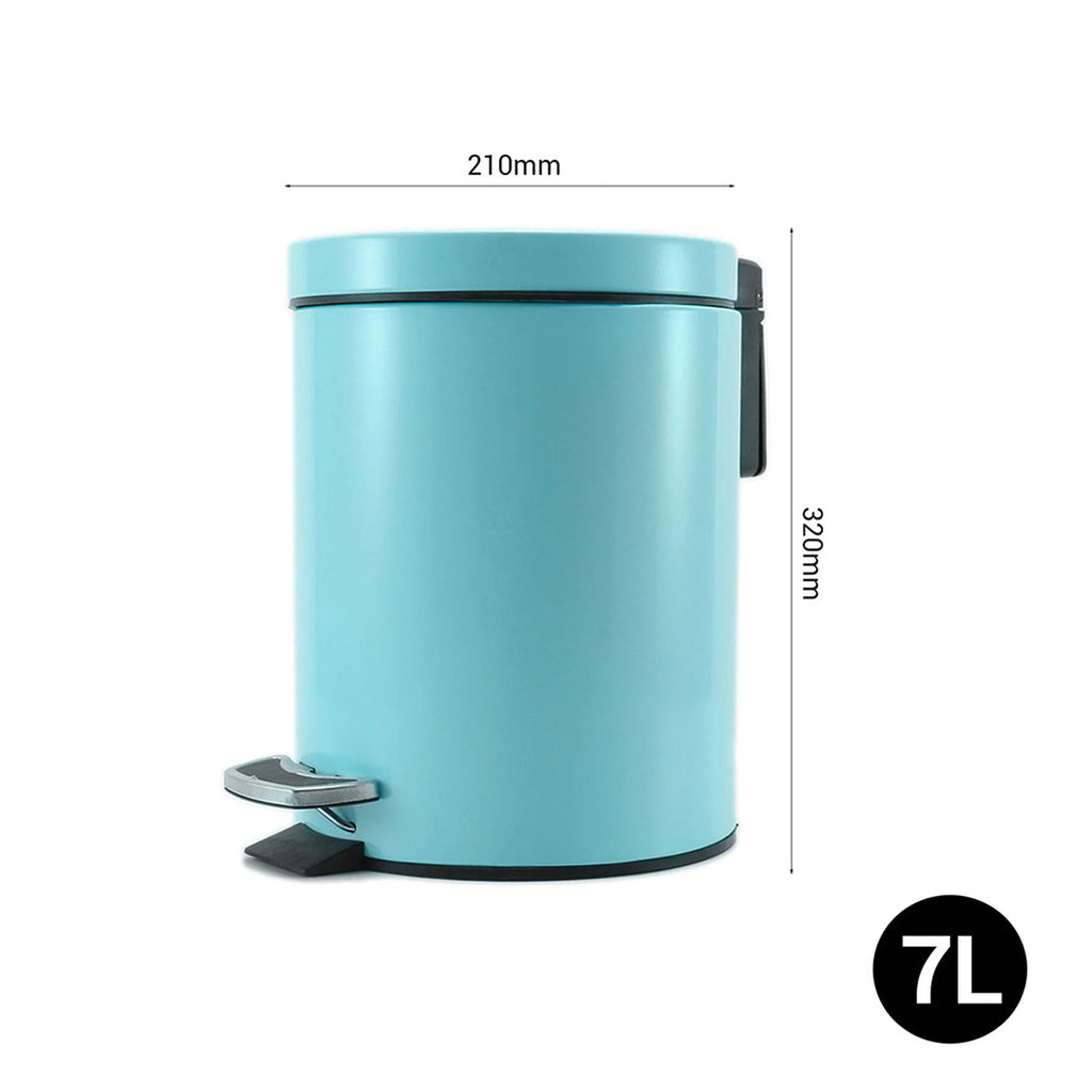 SOGA 2X Foot Pedal Stainless Steel Rubbish Recycling Garbage Waste Trash Bin Round 7L Blue