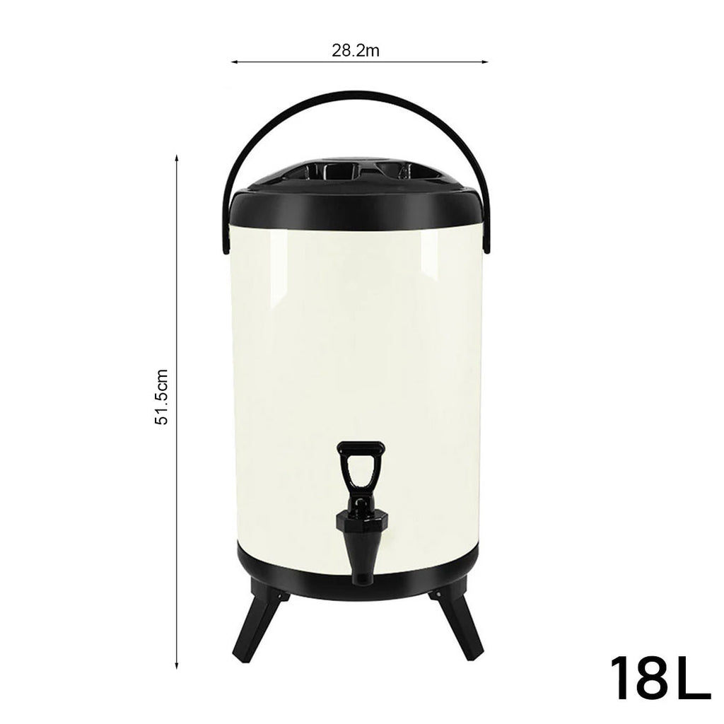 SOGA 18L Stainless Steel Insulated Milk Tea Barrel Hot and Cold Beverage Dispenser Container with Faucet White