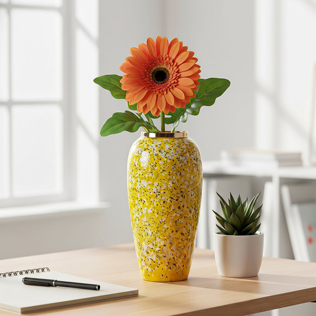 SOGA 35x17cm Yellow with White Mini Floral Large Ceramic Flower Vase Elegant Living Room Home Decor