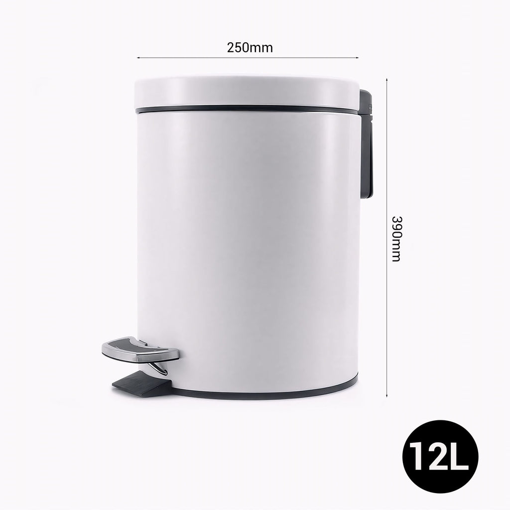 SOGA 2X Foot Pedal Stainless Steel Rubbish Recycling Garbage Waste Trash Bin Round 12L White