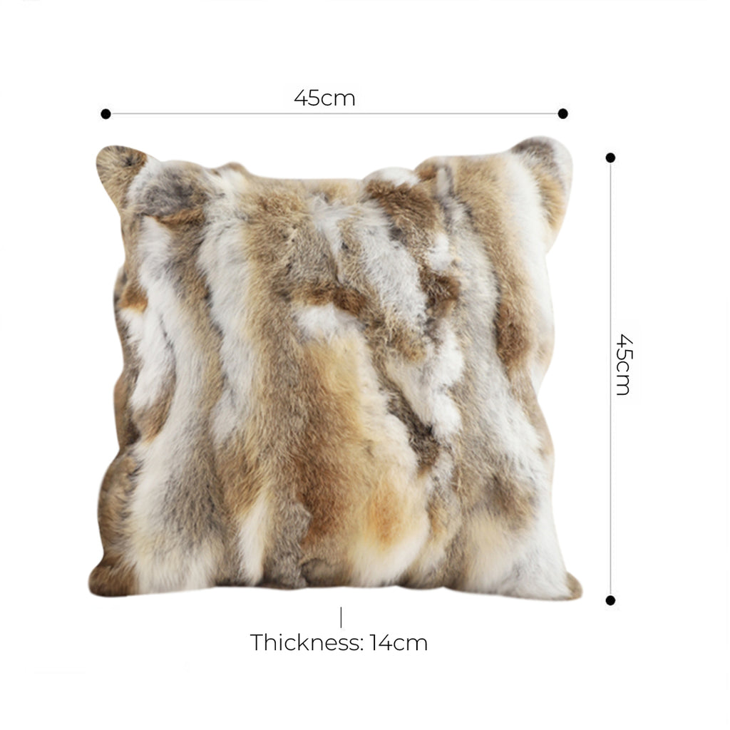 SOGA 2X 45cm Throw Pillow Coffee Rabbit Fur Square Warm Cozy Decorative Cushion Home Decor