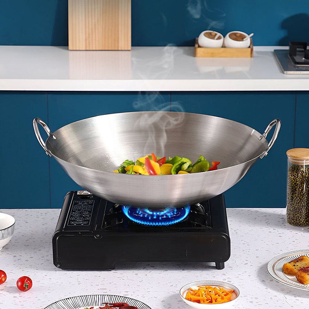 SOGA 55cm Stainless Steel Kitchen Cooking Wok with 2 Sturdy Handles