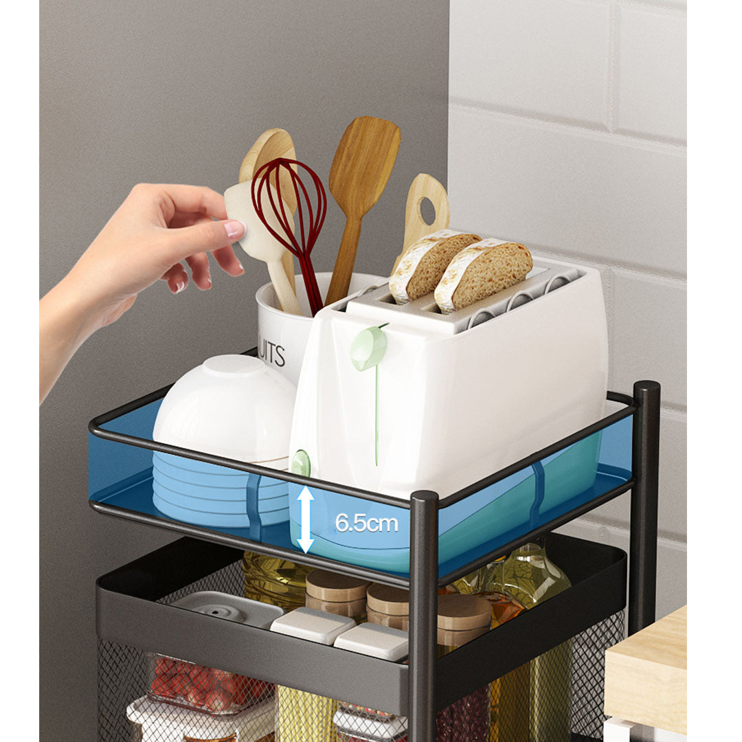 SOGA 2X 4 Tier Steel Square Rotating Kitchen Cart Multi-Functional Shelves Storage Organizer with Wheels