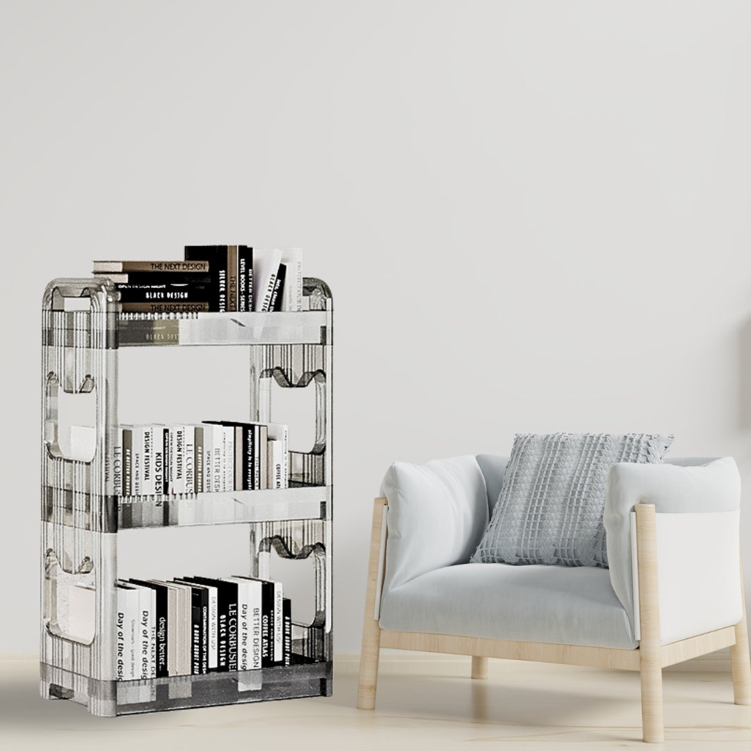 SOGA 2X 38x24cm Clear 3 Tier Bookshelf & Cosmetic Storage Organizer Trolley Rack