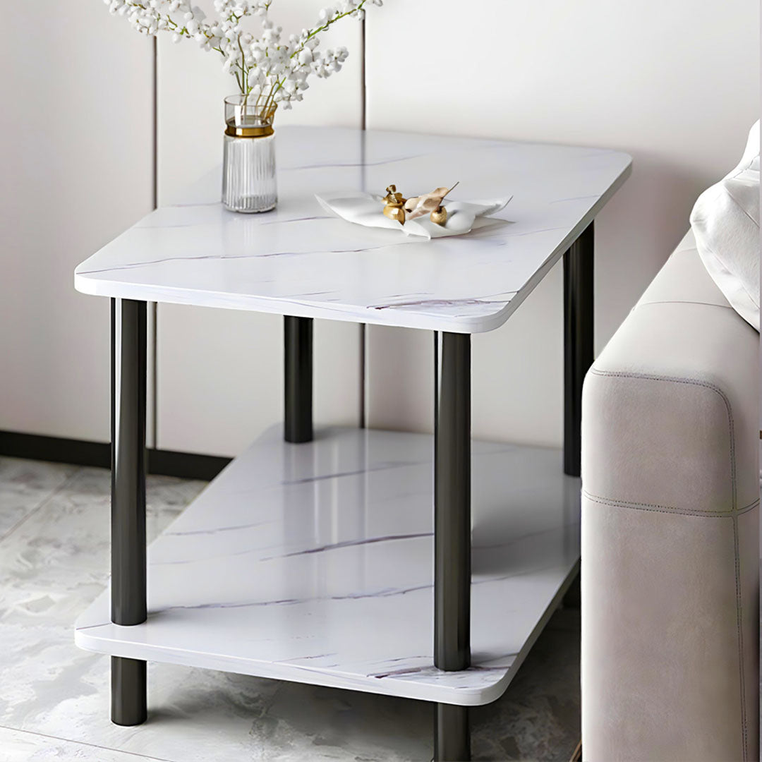 SOGA 2X 70cm White Ceramic Table Stone Pattern Modern Design with Black Legs
