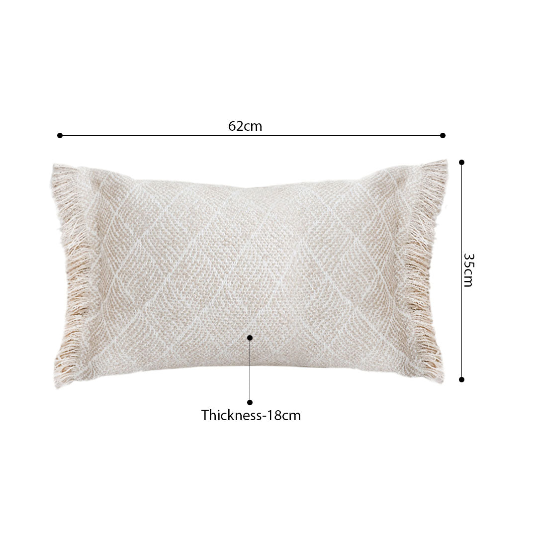 SOGA 2X 35cm Rectangular Natural Woven Diamond Pattern Fringe Trim Throw Pillow