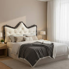 SOGA Home & Living Bundle – Crown Tufted Cream Pillow & Grey Cozy Flannel Throw Blanket