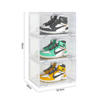 SOGA 3 Tier Transparent Portable Shoe Organiser Sneaker Footwear Folding Plastic Bin Stackable Storage Box with Magnetic Door