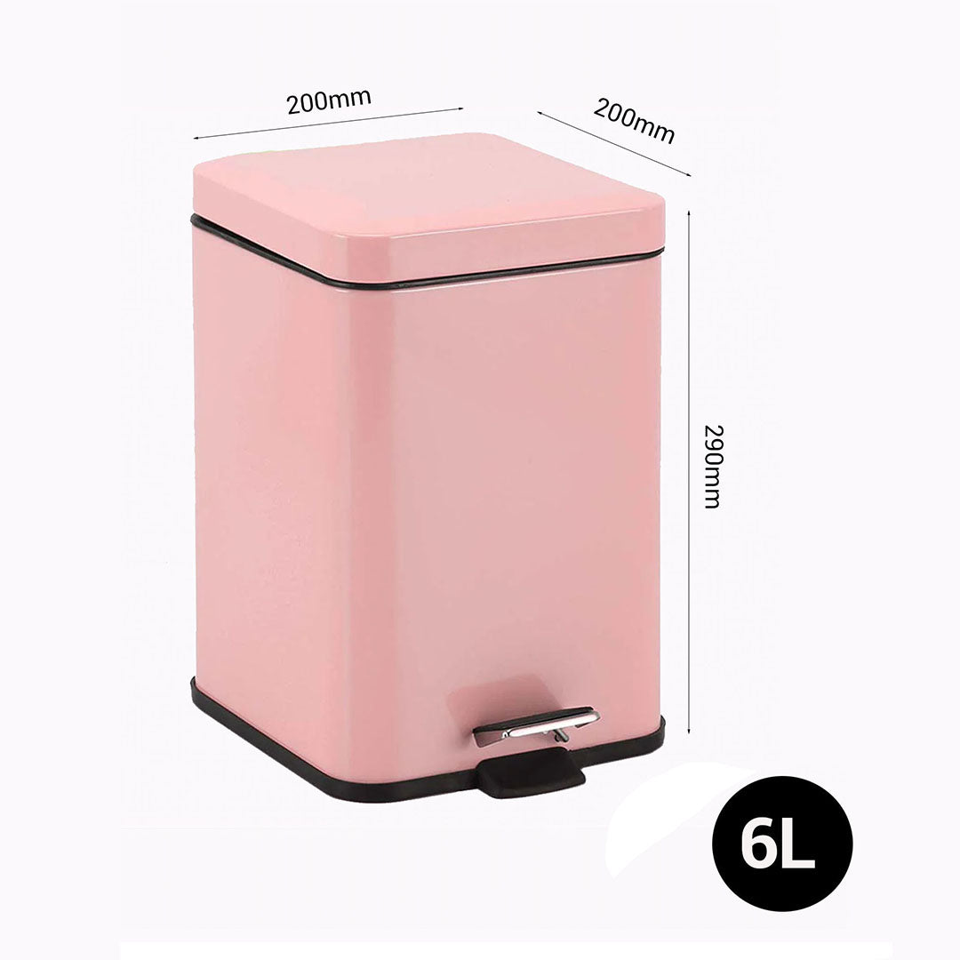 SOGA Foot Pedal Stainless Steel Rubbish Recycling Garbage Waste Trash Bin Square 6L Pink