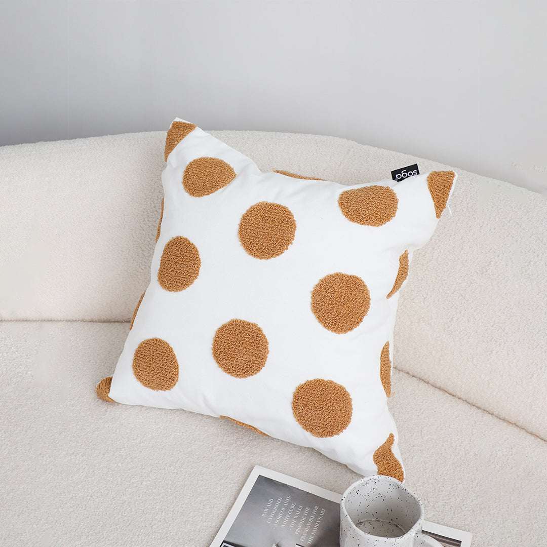 SOGA Tufted Cushion 45cm White Brown Polka Dot Circle Pattern Decorative Throw Pillow $ 66