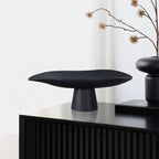 SOGA 31cm Black Ceramic Decorative Plate on Pedestal Stand