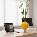 SOGA 38cm Ceramic Oval Flower Vase with Gold Metal Base Yellow