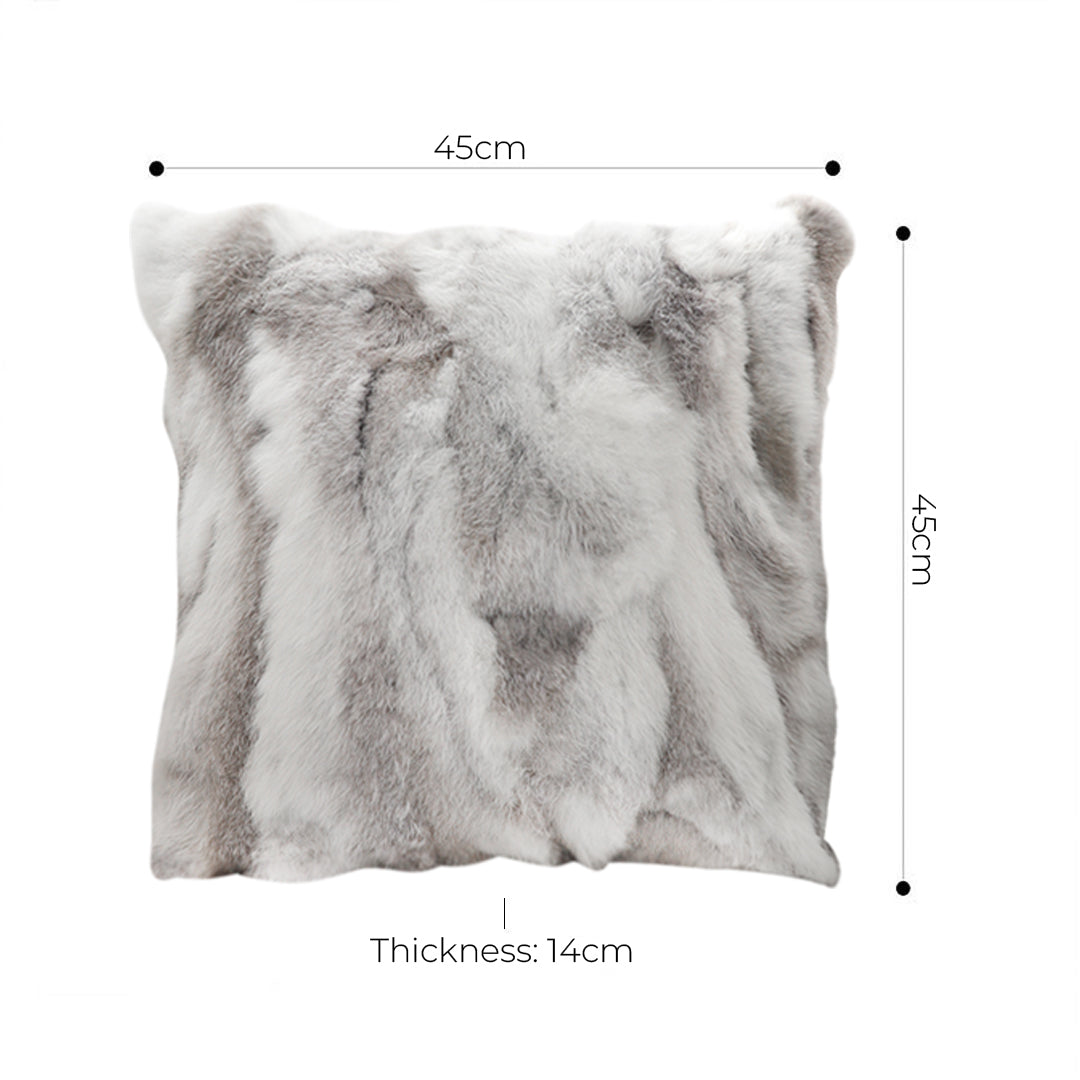SOGA 2X 45cm Throw Pillow Floral Gray Rabbit Fur Square Warm Cozy Decorative Cushion Home Decor
