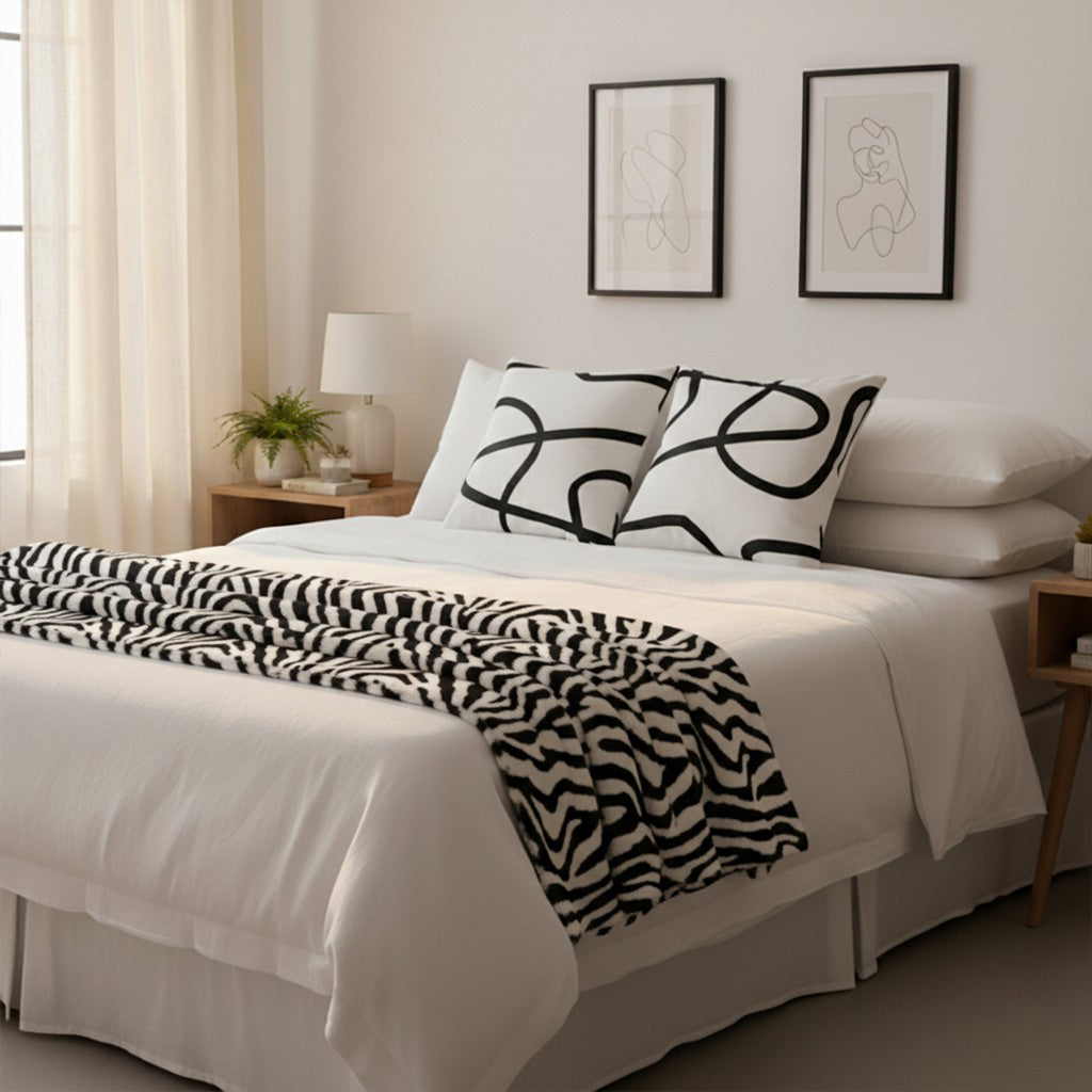 SOGA Home & Living Bundle – 2 White Letter Pillows & Black & White Zebra Throw