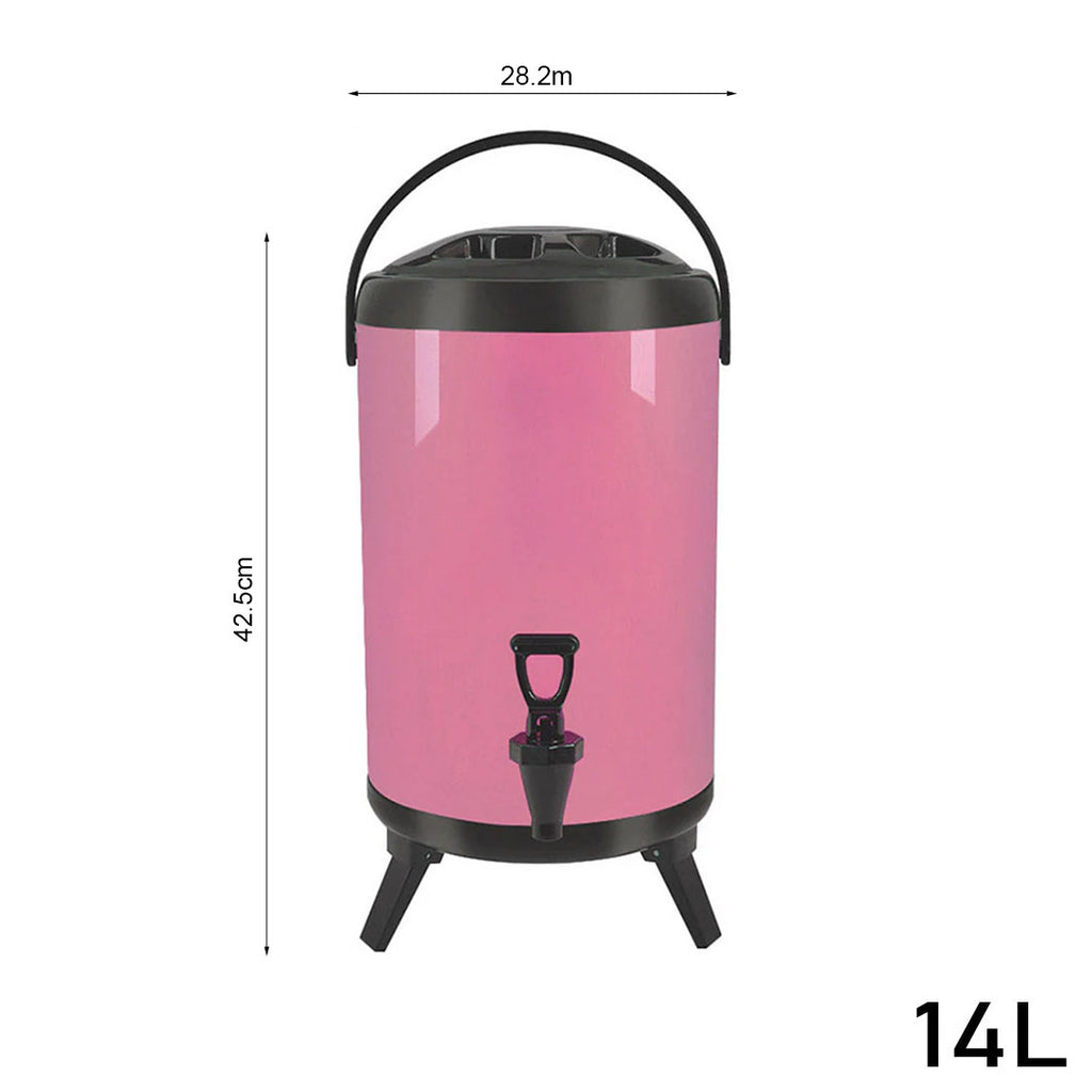 SOGA 14L Stainless Steel Insulated Milk Tea Barrel Hot and Cold Beverage Dispenser Container with Faucet Pink