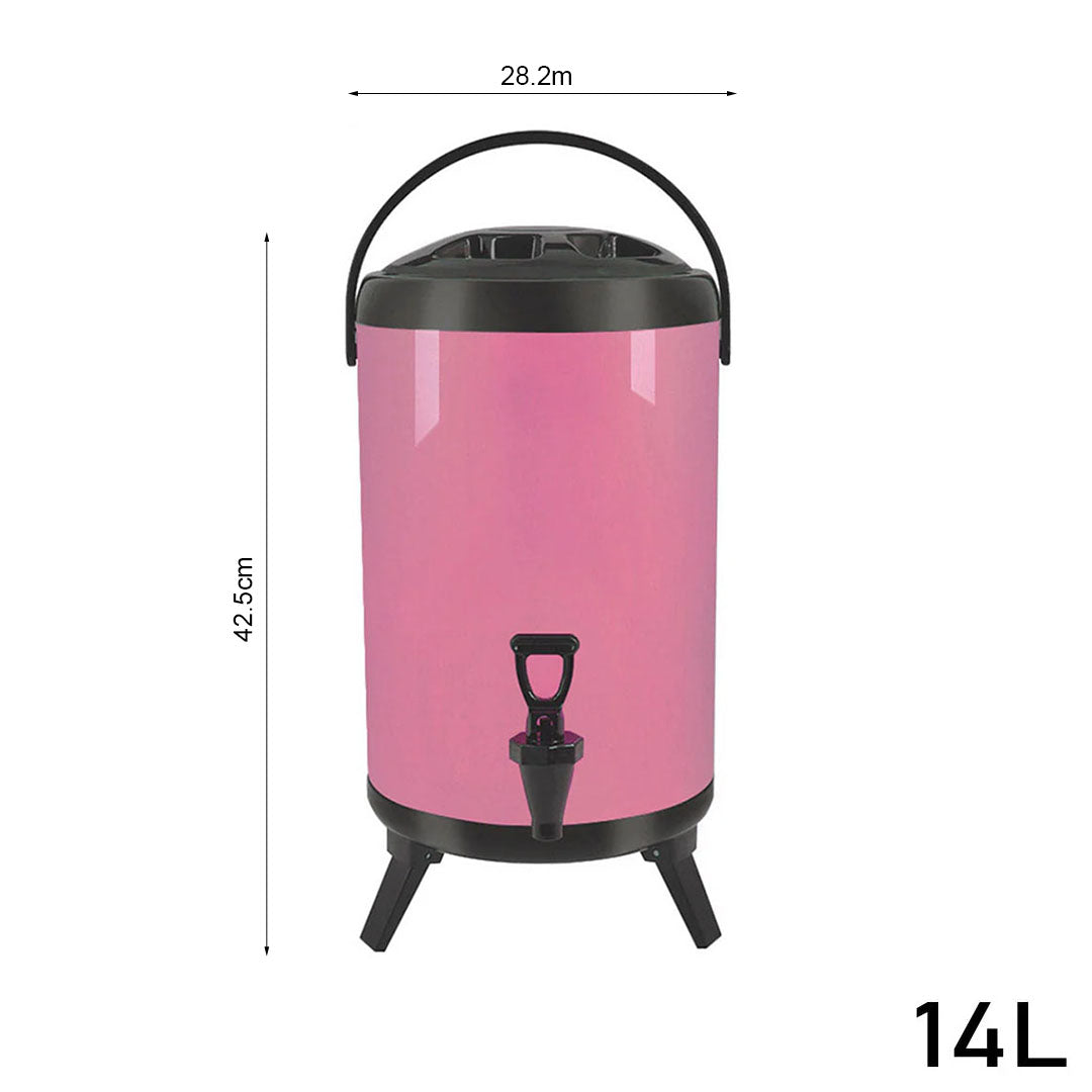 SOGA 14L Stainless Steel Insulated Milk Tea Barrel Hot and Cold Beverage Dispenser Container with Faucet Pink