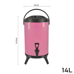 SOGA 14L Stainless Steel Insulated Milk Tea Barrel Hot and Cold Beverage Dispenser Container with Faucet Pink