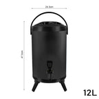 SOGA 8X 12L Stainless Steel Insulated Milk Tea Barrel Hot and Cold Beverage Dispenser Container with Faucet Black