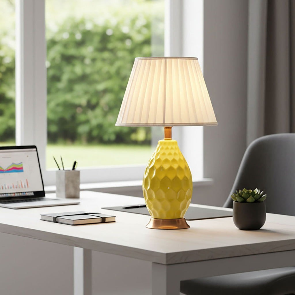 SOGA Textured Ceramic Oval Table Lamp with Gold Metal Base Yellow