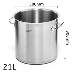 SOGA Stock Pot 21L Top Grade Thick Stainless Steel Stockpot 18/10 Without Lid