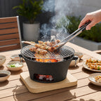 SOGA Large Cast Iron Round Stove Charcoal Table Net Grill Japanese Style BBQ Picnic Camping with Wooden Board
