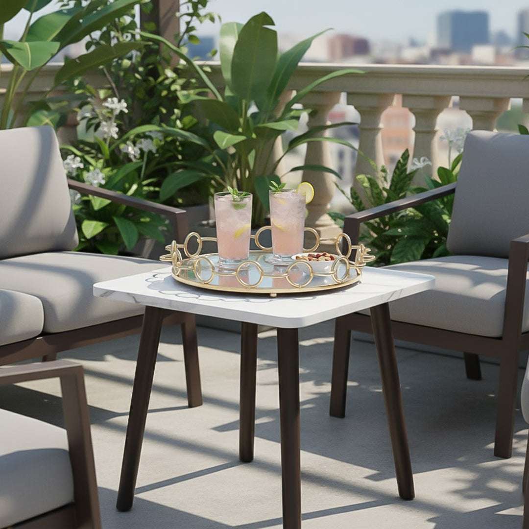 SOGA Home & Living Bundle – White Ceramic Table & Bronze Round Mirror Tray Organizer $ 0