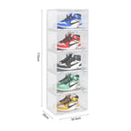 SOGA 5 Tier Transparent Portable Shoe Organiser Sneaker Footwear Folding Plastic Bin Stackable Storage Box with Magnetic Door