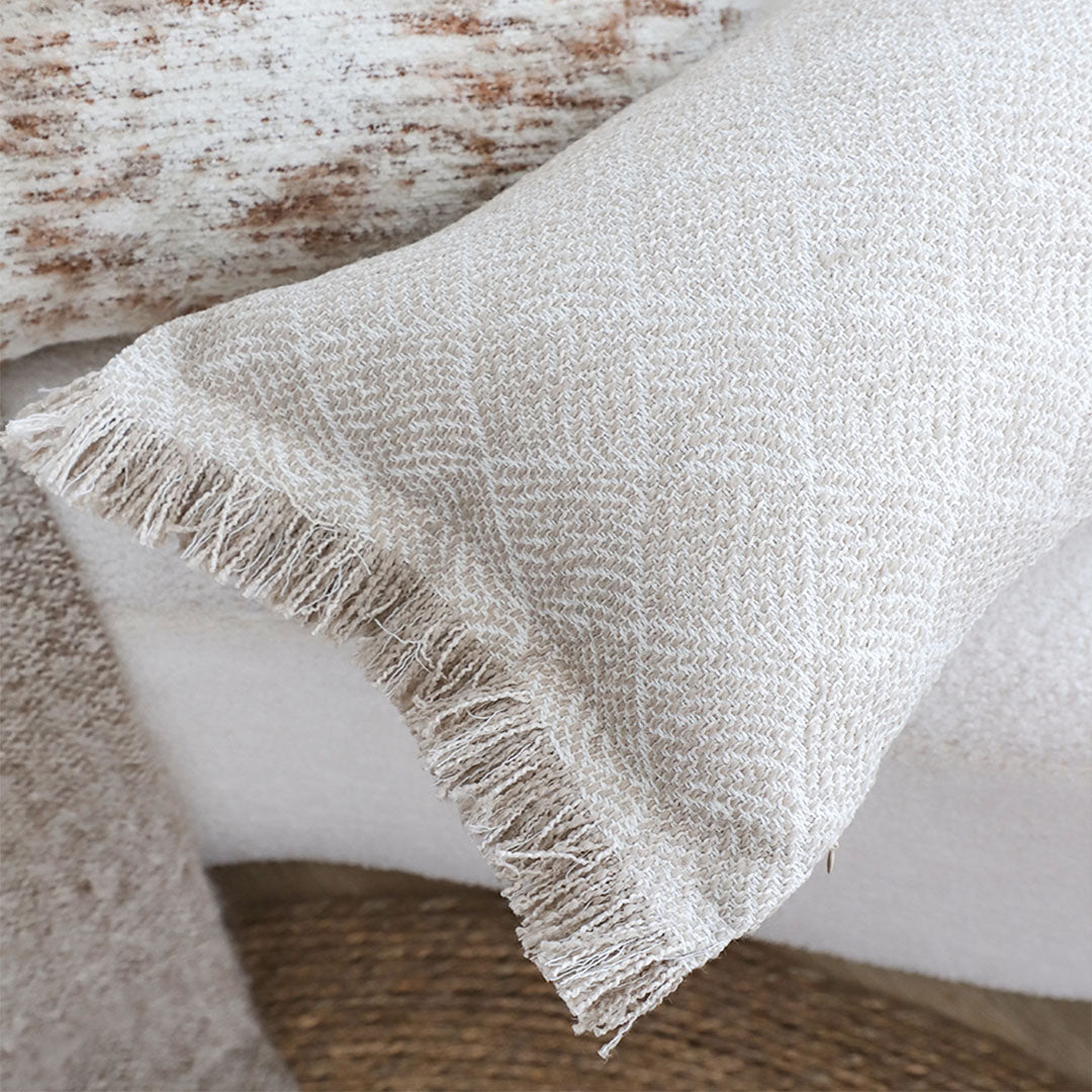 SOGA 2X 35cm Rectangular Natural Woven Diamond Pattern Fringe Trim Throw Pillow