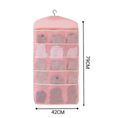 SOGA Pink Double Sided Hanging Storage Bag Underwear Bra Socks Mesh Pocket Hanger Home Organiser