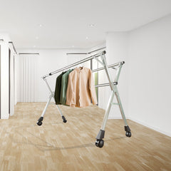 SOGA 2X 240cm Portable Drying Rack Clothes Steel Laundry Rack Foldable Space-Saving Laundry Holder 3 Poles