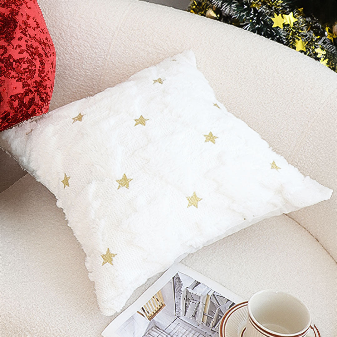 SOGA 2X 45cm Celestial Cream Textured Gold Star Pattern Throw Pillow
