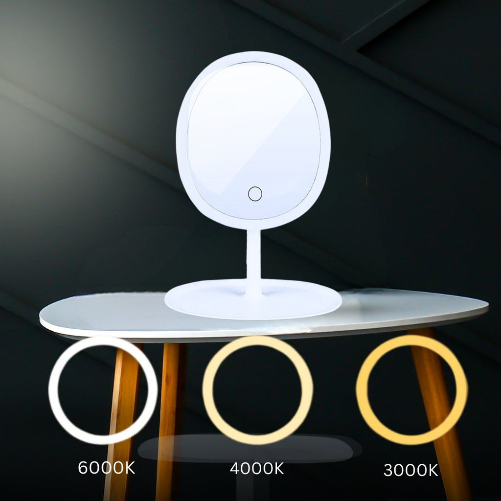SOGA 2X 26cm White Oval Smart LED Makeup Bedroom Table Vanity Mirror Tricolor Adjustable Light