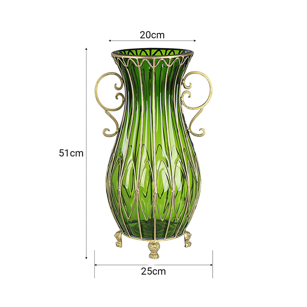 SOGA 51cm Green Glass Tall Floor Vase with 12pcs White Artificial Fake Flower Set