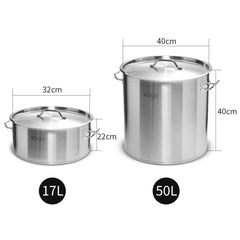 SOGA 17L Wide Stock Pot  and 50L Tall Top Grade Thick Stainless Steel Stockpot 18/10