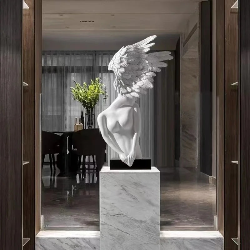SOGA 86cm White Sculpture – Minimalist Winged Resin Decor for Modern Interiors