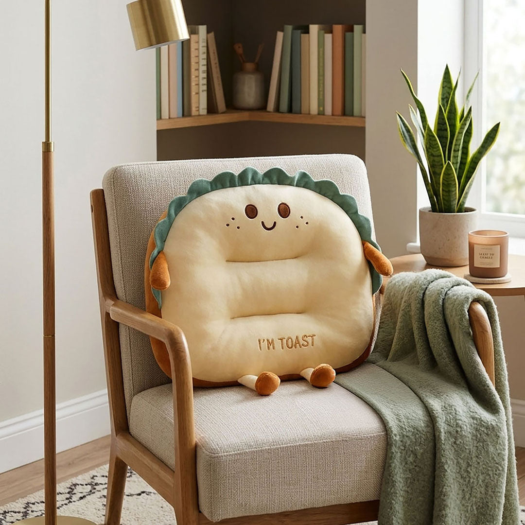 SOGA Smiley Face Toast Bread Cushion Stuffed Car Seat Plush Cartoon Back Support Pillow Home Decor