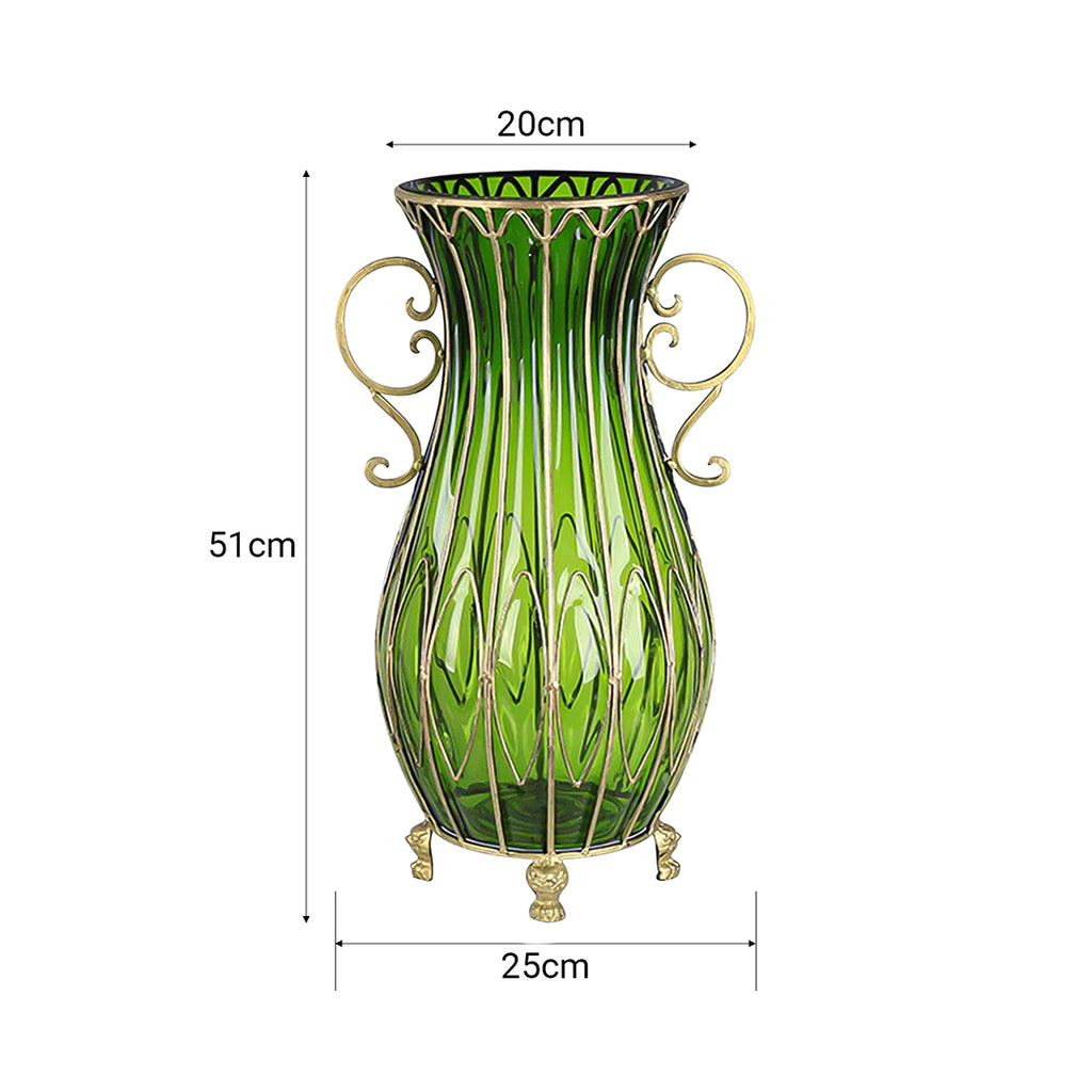 SOGA 51cm Green Glass Tall Floor Vase and 10pcs White Artificial Fake Flower Set