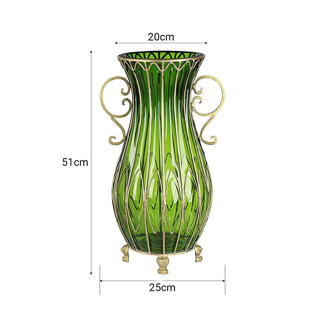 SOGA 51cm Green Glass Tall Floor Vase and 10pcs White Artificial Fake Flower Set