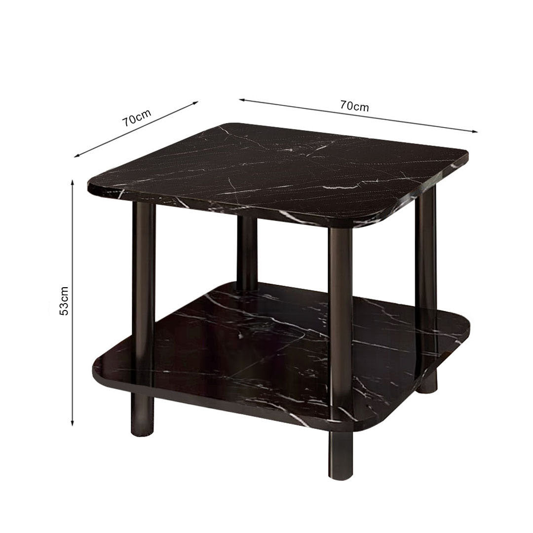 SOGA 2X 70cm Black Ceramic Side Table Stone Pattern Modern Design with Black Legs