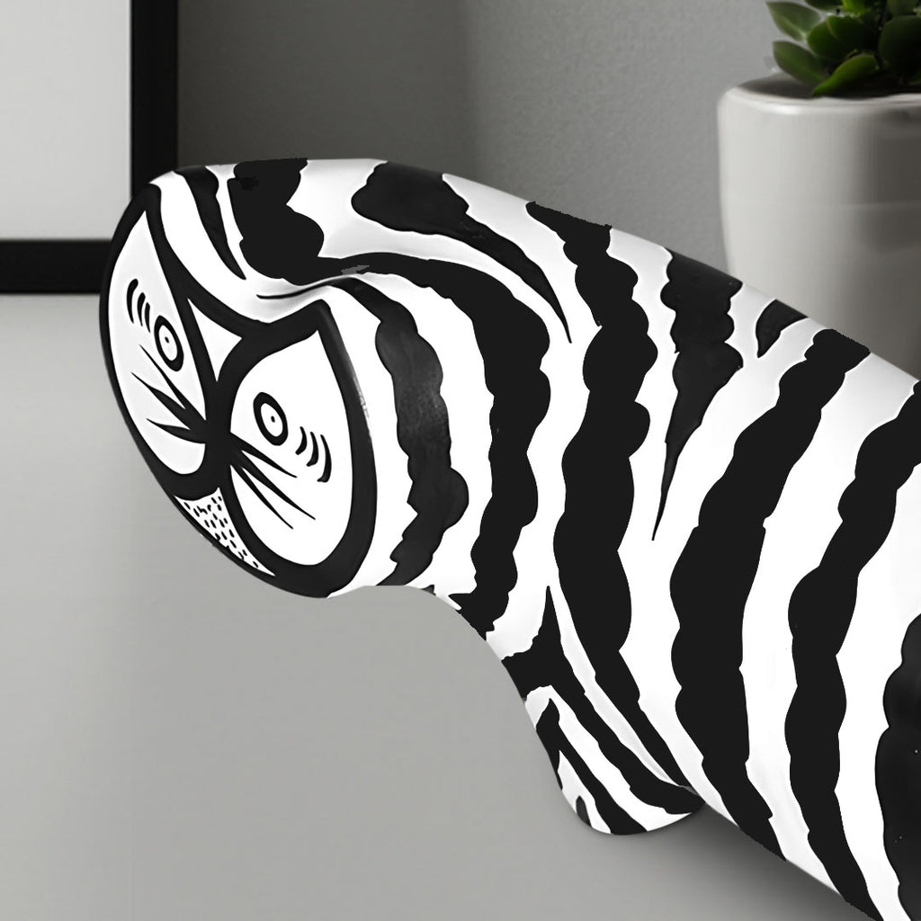 SOGA 47cm Elongated Black and White Striped Cat Resin Sculpture