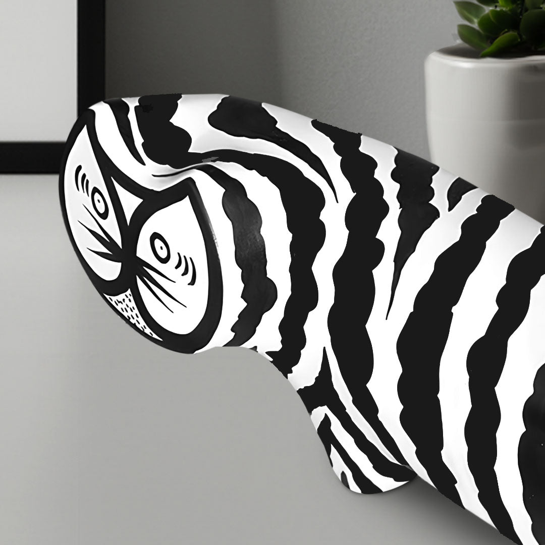 SOGA 47cm Elongated Black and White Striped Cat Resin Sculpture