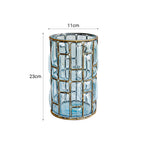 SOGA Blue Colored European Glass Cylinder Flower Vase with Gold Metal Pattern