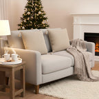 SOGA Home & Living Bundle – 2 Khaki Wabi-Sabi Tassel Pillows & Coffee Knitted Blanket